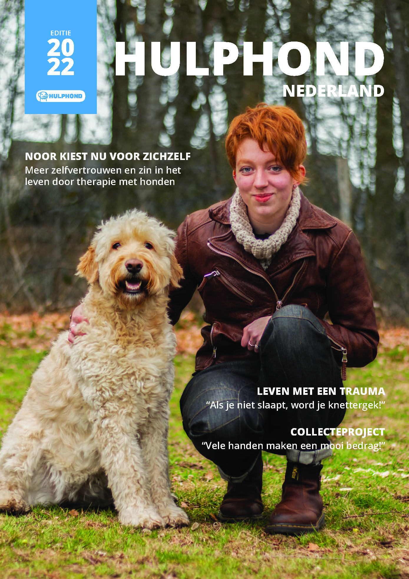Magazine cover met meisje met rode haren en een labradoodle